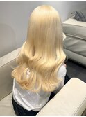 8904ミルクティーベージュ韓国風巻きホワイトブロンドロング