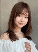 ココアベージュ×レイヤー[小顔/黒髪/オリーブグレー]