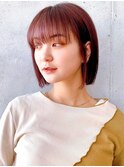 Say.ショートボブチェリーブラウン地毛風ストレートミニボブ青山