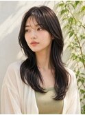 ロングウルフ地毛風カラーうざバング女子力30代40代50代大人