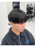 ダークアッシュニュアンスパーマ韓国マッシュベリーショート
