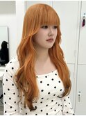 ハイライトカラーアプリコットオレンジくびれヘアレイヤーカット