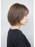 丸めショートボブ×ブリーチなしベージュ
