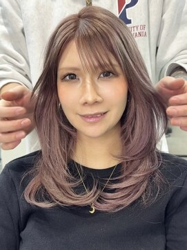 サニー 渋谷(SUNNY) ピンクベージュ、レイヤーカット、ダブルカラー、ケアブリーチ