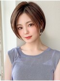 前髪パーマ/小顔カット/マロンベージュ/夏カラー/Aラインボブ