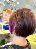 可愛いショートボブにピンクパープルインナーカラー入れてみた