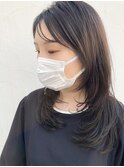 ロングレイヤー/アッシュグレー/暗髪／ウエットヘア