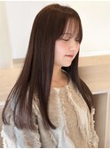 マロンブラウンブリーチなしカラー20代縮毛矯正ロング