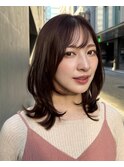 ミディアム/顔周りレイヤー/小顔/ココアベージュ/20代30代/銀座