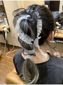 ♪個性派カラーに、ガーリー編み込み紐ポニーテール♪