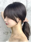 美髪カールモカブラウン韓国ヘアロングセミディ似合わせ前髪