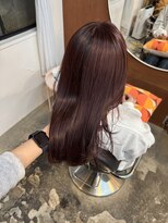 チャプター 問屋町(chapter) ブリーチなしボルドーワインレッドカラー顔まわりレイヤーカット