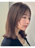 顔周りレイヤーミディアム/小顔/ココアベージュ/20代30代