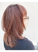 ピンクブラウン/ふんわりミディアムレイヤー/40代/50代