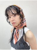 ロングパーマヘアアレンジスカーフヘアセット簡単スタイリング