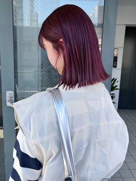 イロウ 天神大名店(IROW) ブリーチなしダブルカラー 外ハネボブ カシスピンク【天神大名】