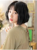 アッシュブラック波ウェーブ前下がり大人ボブc4戸頭20代30代40代
