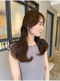 韓国レイヤーカット透明感ブラウンベージュカラー