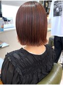 レッドブラウン ダブルカラー 外ハネボブ 髪質改善 ツヤ髪