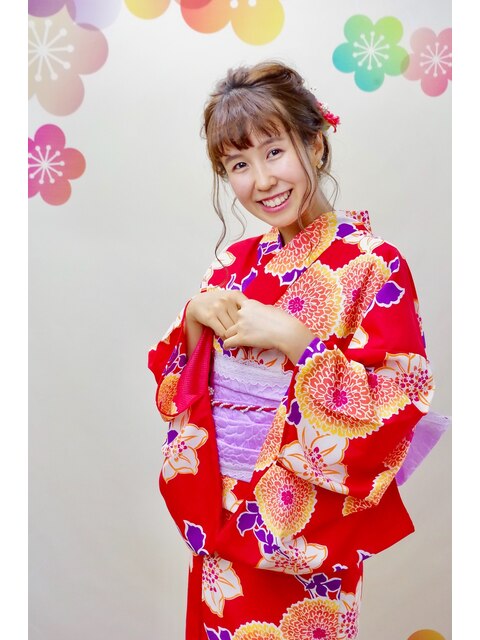 【浴衣レンタル】ふわふわ編み込みのフェミニンアップ♪