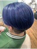 色落ちシルバーのブルーカラー×ショートカット