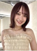 顔周りカット/縮毛矯正/ダークブラウン/コーラルピンク
