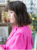 ★ぱっつん前髪黒髪アッシュ小顔エアリーミディアム20代30代★1