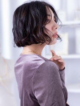 かきあげバングくせ毛風ラフウェーブ黒髪ボブa上尾20代30代40代