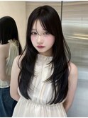 ワンホンレイヤー×ダークブルー/ボブ/デジタルパーマ/新宿