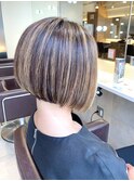 白髪ボカシハイライト入り☆前下がりワンレンボブ