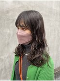 似合わせミディアムパーマ 暗髪カラー ニュアンスパーマ