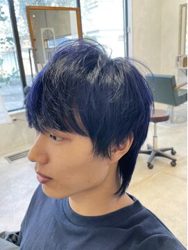 イツキ ヘアーデザイン(ITSUKI hair design) メンズブリーチカラーネイビーマッシュウルフ　10代20代人気