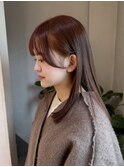 ココアブラウン おくれ毛 ミディアムヘア ストレート