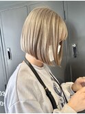 切りっぱなしボブ/ハイトーンカラー/ベージュ/髪質改善