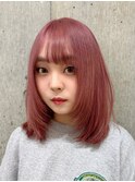 ブリーチなしダブルカラーピンクベージュミディアムボブ20代30代