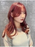 ピンクベージュレイヤーロングミディアムハッシュカット20代#20