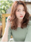 ★透明感アプリコットオレンジロングウルフカット30代40代★1