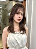 ミディアムレイヤーグレージュ　シースルーバング