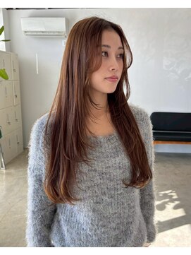 スワッグ(swag) カーキベージュニュアンスカラー顔周りカットロングヘア