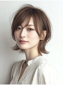 40代50代60代/脱白髪染め白髪ぼかしハイライト/ミディアムウルフ