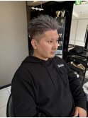 極道パーマ　ケアパーマ　ダブルカラー　シルバーアッシュ