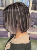 栃木大人ショートボブグレイカラー白髪染め白髪ぼかしハイライト