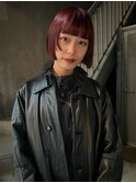 bibito 赤髪　ミニボブ　ステップカット　ワインレッド