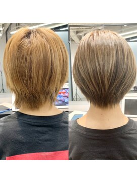 アルトル 池袋(altru) 白髪ぼかしホワイトブラウンチェリーブラウンミニウルフ 元重