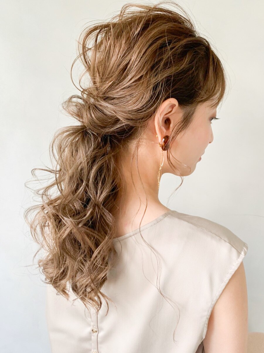 大人可愛い結婚式二次会ヘアセット☆モテ髪編み込みポニーテール