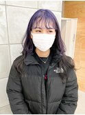 紫パープルセクションカラー前髪パーマセクションカラー
