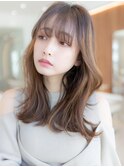 大人かわいい前髪セシルカットココアブラウンフリンジウェーブ