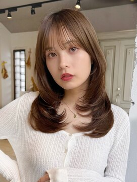 カシュカシュ 表参道(cache cache) 韓国レイヤーシースルー前髪カットおくれ毛ミルクティーベージュ