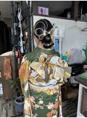 ヘアセット 上品華やか水引きアップスタイル 成人式着物着付け