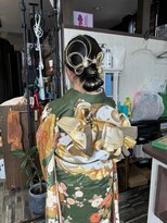 ヘアー リードレス(hair Re:dress)&nbsp;ヘアセット 上品華やか水引きアップスタイル 成人式着物着付け